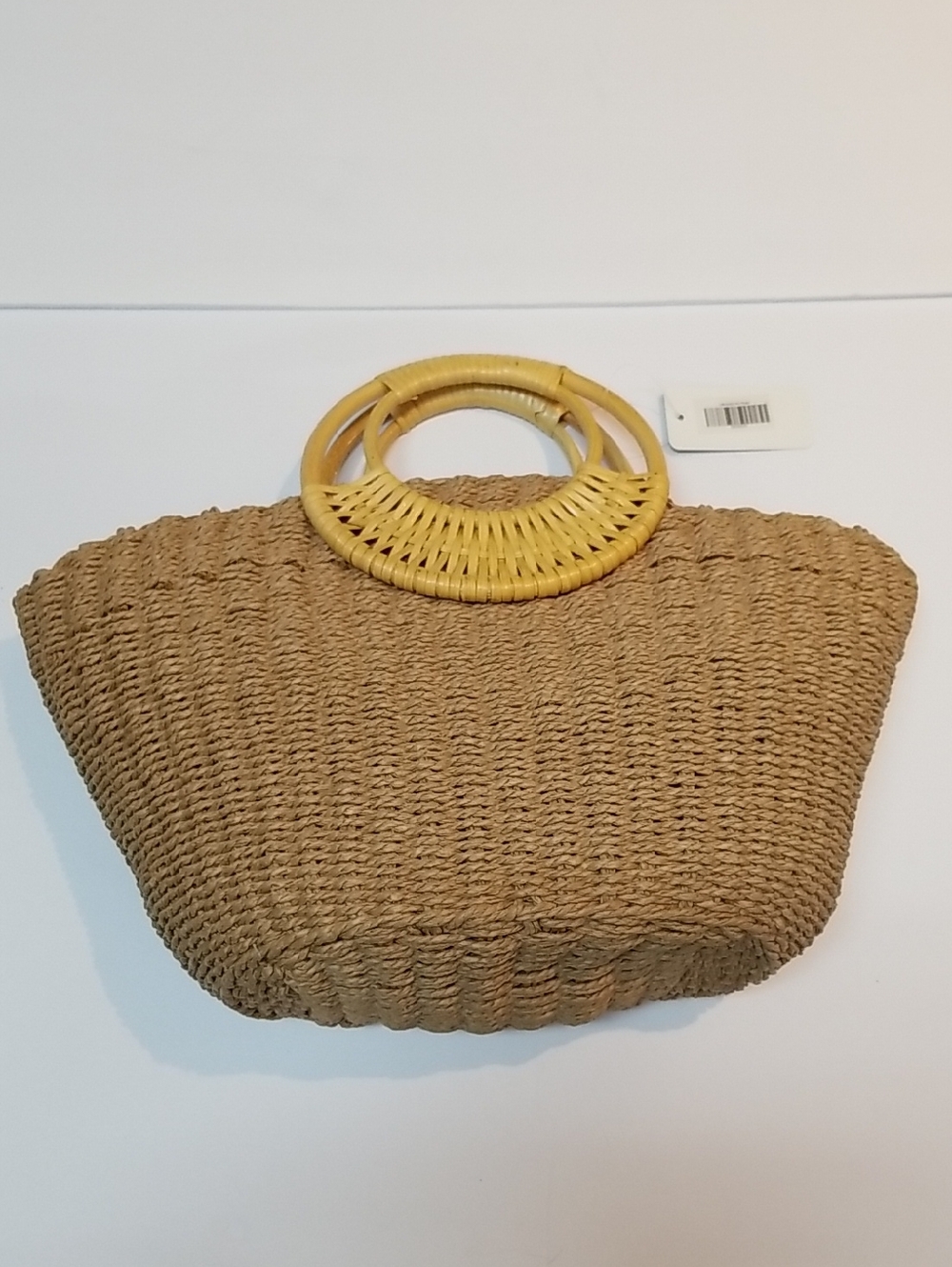 Natural Woven Tote with Yellow Round Handles